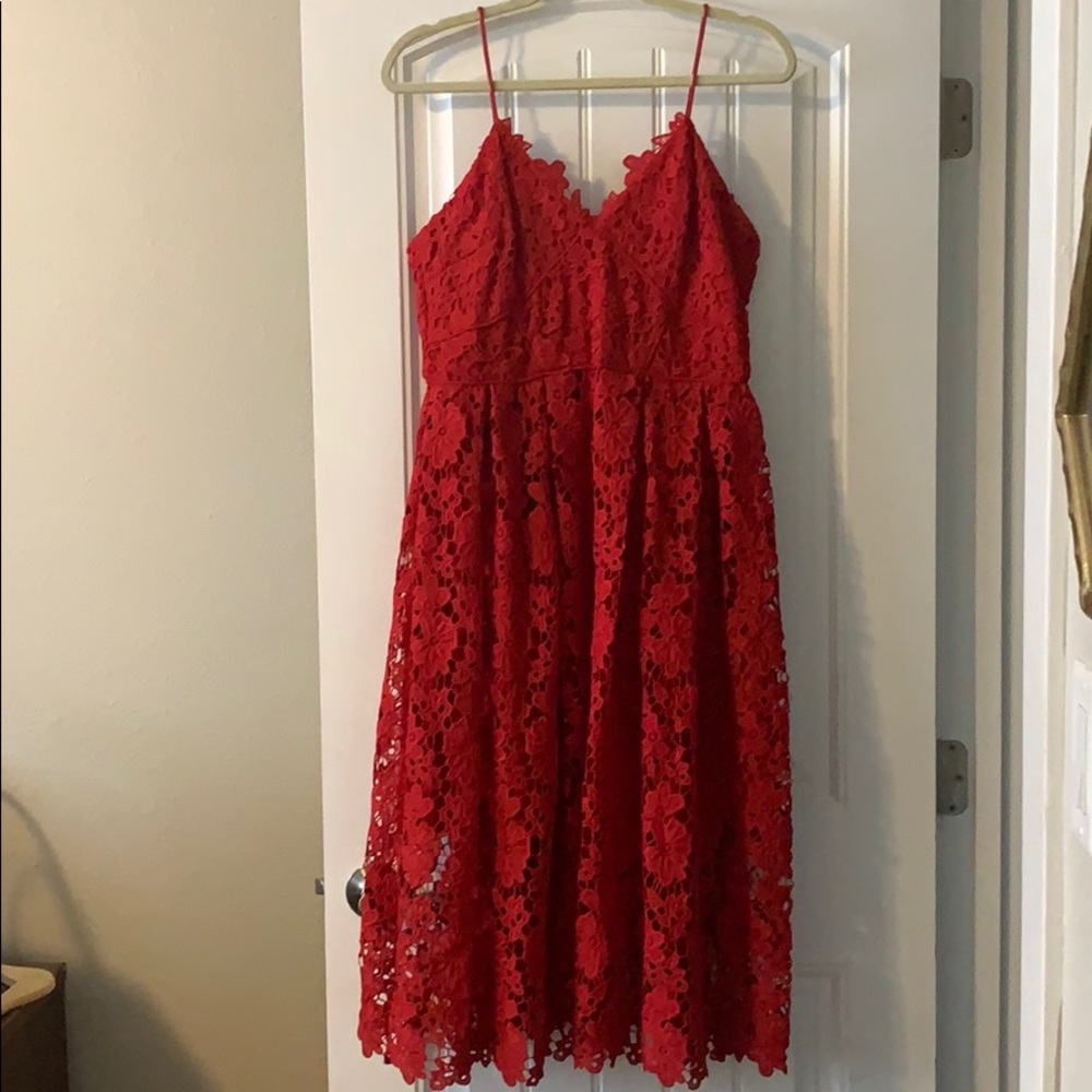 Donna Morgan red Lace midi dress